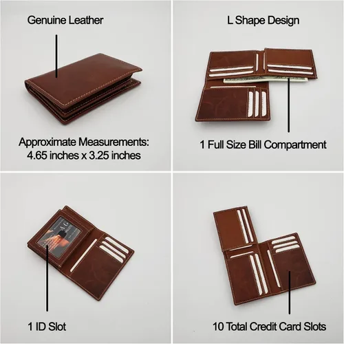 Vista 2 de ag wallets Billetera plegable de cuero de vaca para hombre con forma única y tarjeta de identificación (marrón vintage), OS (1209CF), Marrón