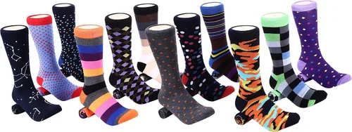 Vista 3 de Marino - Calcetines de vestir coloridos para hombre, de algodón con estampado de moda, 12 unidades.