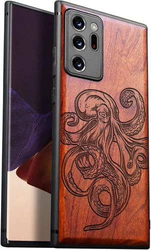 Vista 13 de Carveit Funda de madera para Galaxy Note20 Ultra [madera real dura y TPU suave negro] funda protectora de madera única compatible con Samsung Note20