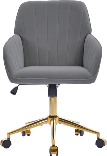 Vista 25 de YITAI Silla de escritorio giratoria de terciopelo de 360°, moderno sillón de oficina en casa con base dorada y ruedas para tocador, cómoda silla