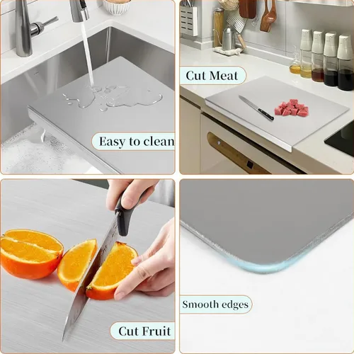 Vista 5 de Tablas de cortar de acero inoxidable con labio, tabla de cortar pesada para cocina, tablas de cortar para encimera, tabla de cortar de metal grande
