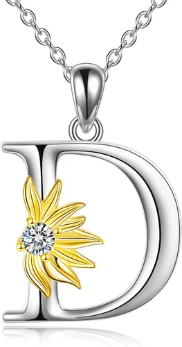 Vista 13 de POPLYKE Collar de girasol con inicial para mujer, plata de ley 925, colgante de girasol, cadena con dije de letra inicial