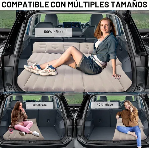 Vista 5 de Colchón de aire SUV cama doble para maletero, cama inflable de coche para viajes camping con bomba y almohadas Beige