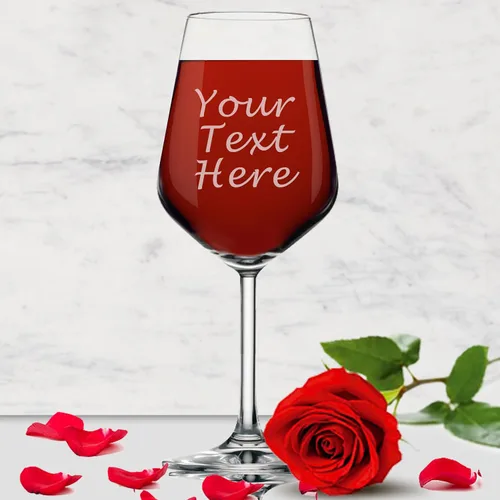 Vista 4 de My Personal Memories, Copa de vino personalizada con tallo - Grabada con tu texto personalizado