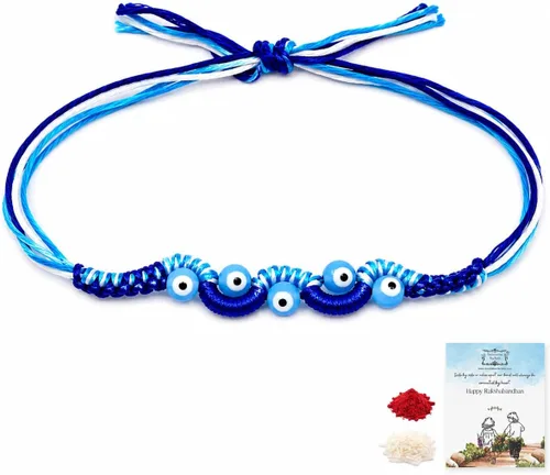 Vista 4 de Rakhi adulto Rakhi para hermano: Rakhi para Bhaiya: combo de mauli Rakhi hecho a mano con tarjeta de felicitación y Roli Chawal: Rakshabandhan