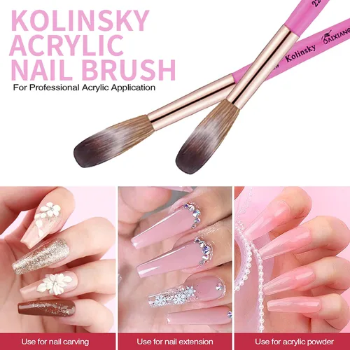 Vista 3 de Kolinsky - Brocha acrílica para uñas, tamaño 24, forma ovalada de cabello Kolinsky para aplicación acrílica, herramienta de manicura profesional