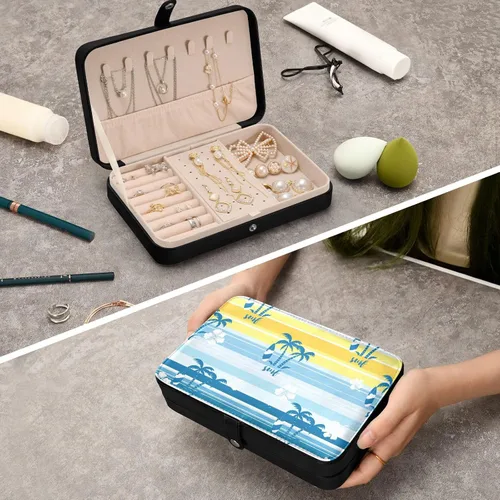 Vista 7 de ALAZA Travel Jewelry Box, Windsurf Plam Trees Flowers Small Jewelry Organizer Gift for Women Girls, Travel Case Display Storage Holder Boxes for