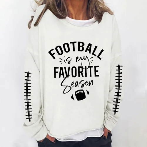 Vista 2 de Football is My Favorite Season Women's T-Shirt Casual Long Sleeve Fall Tops Trendy Letter Printed Round Neck Shirts