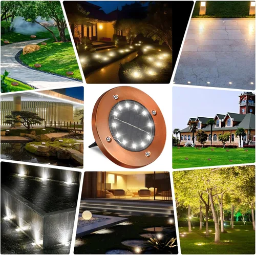 Vista 7 de HOFLYW HOFLY - Luces solares para exteriores en el suelo, paquete de 8, 12 LED, luz blanca para camino, patio, pasarela