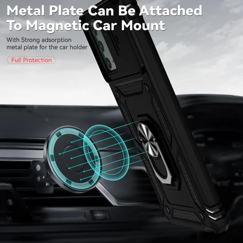 Vista 7 de Funda protectora para teléfono con cubierta deslizante para cámara, soporte de anillo magnético y 2 películas autorreparables Compatible