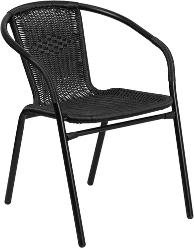 Vista 7 de Flash Furniture Lila Mesa Cuadrada de Vidrio y Metal de 28'' con Bordes de Ratán Negro y 2 Sillas Apilables de Ratán Negro