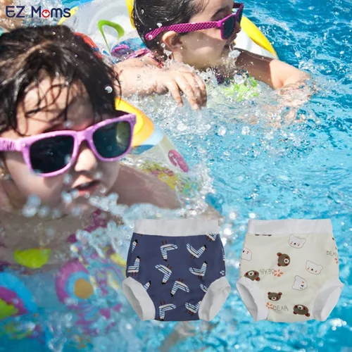 Vista 5 de EZ Moms Paquete de 2 pañales de natación para bebé, reutilizables, suaves y sedosos, lavables, pañales de natación para niños de 6 meses, pañales
