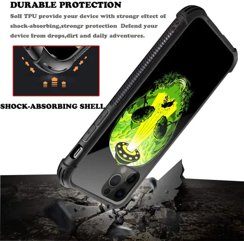 Vista 4 de ZHEGAILIAN Funda compatible con iPhone 12/12 Pro, funda de invasión de vaca alienígena OVNI, parte trasera de vidrio templado + funda protectora