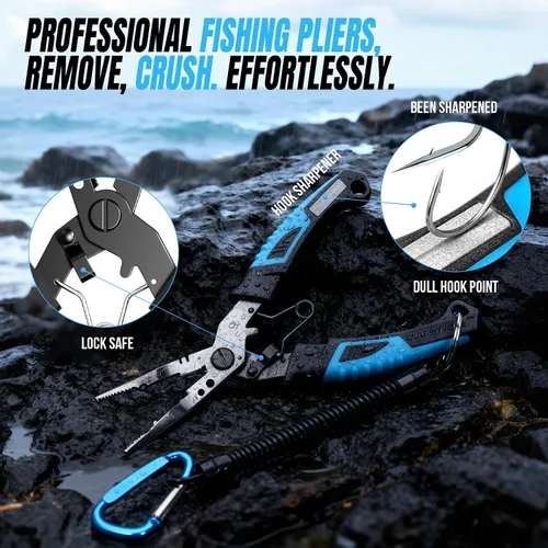 Vista 3 de PLUSINNO Equipo de pesca, herramientas de pesca, accesorios de pesca, kit de alicates de pesca resistentes a la corrosión, cuchillo de pesca, pinza