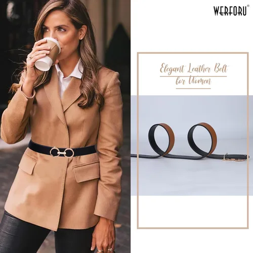 Vista 4 de Cinturón de cuero reversible para mujer, cinturón de cuero con anillo tórico dos en uno para vestido de jeans