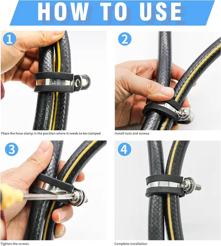 Vista 4 de 12 piezas de abrazaderas de cable dobles de 1-1/2" con refuerzo remachado actualizado, abrazaderas de tubo de bucle aislado con almohadilla de goma