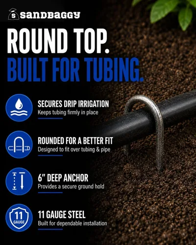 Vista 4 de Sandbaggy 100 grapas de paisaje de 6 pulgadas ~ SOD Staples Garden Stakes Round Pins