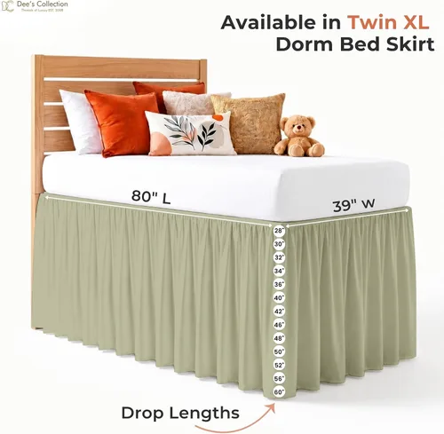 Vista 50 de Dorm Ruffle Twin XL 28" Drop Extra Long BedSkirt, Premium Brushed Microfiber Tailored Drop, Put On Elastic Long Dust Ruffle, Split Corner, Bedroom