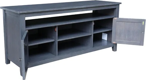 Vista 6 de IC INTERNATIONAL CONCEPTS Soporte de madera maciza para entretenimiento/TV con 2 puertas, gris jaspeado lavado antiguo