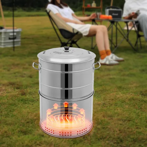 Vista 7 de Bacocoo - Parrilla de carbón de acero inoxidable para asador, ahumador portátil grande de 16 pulgadas, 50 pinchos y kit para colgar para acampar al