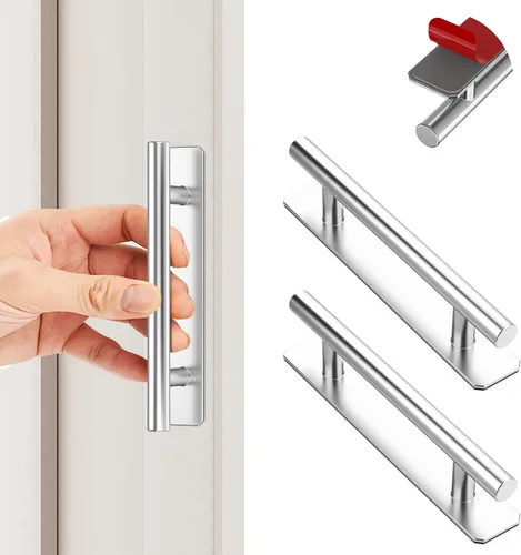 Vista 6 de 2 manijas de puerta de cajón de gabinete autoadhesivas, adhesivo de aleación de aluminio, sin perforación, manija de puerta para cajón, armario Negro