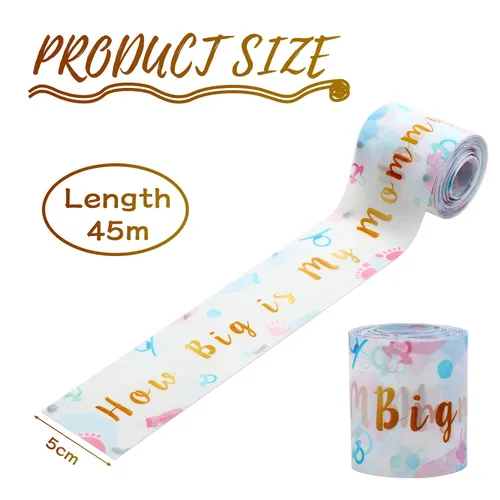 Vista 2 de Sumind 2 rollos de cinta métrica de abdomen para el vientre, baby shower, juego de fiesta, suministros de juego de cinta métrica, 2 pulgadas x 150