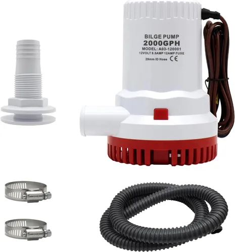 Vista 7 de Kit de bomba de sentina no automática de 12 V 2000 GPH con interruptor de flotador, combo de bomba de agua sumergible para barcos, 8.5 A resistente