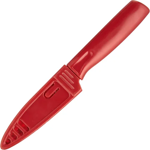 Vista 6 de Mercer Culinary Cuchillos de pelar antiadherentes con fundas ABS, 4 pulgadas, rojo/azul/negro, paquete de 3