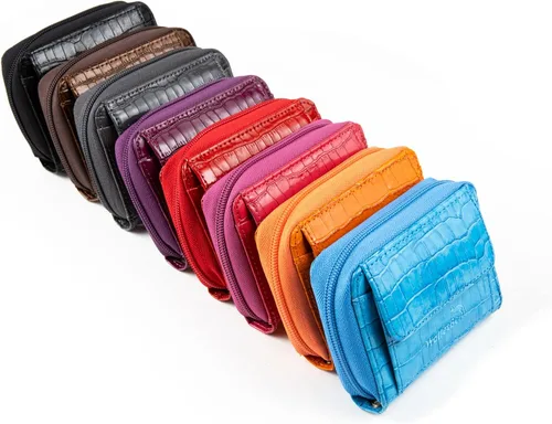 Vista 6 de WalletBe - Cartera de cuero para mujer, tarjeta de efectivo RFID de moneda, embrague de acordeón, identificación con cremallera Croco, Negro