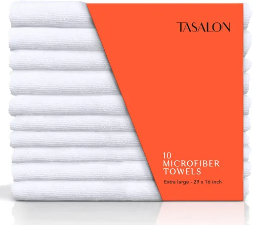 Vista 8 de TASALON Toalla de microfibra para el pelo para salón, paquete de 10, 29 x 16 pulgadas, toallas faciales de secado rápido y ultrasuaves con absorción