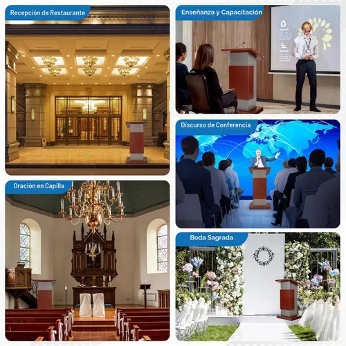 Vista 3 de Soporte de podio de madera con ruedas+soporte de micrófono ajustable, podio portátil de oficina móvil para conferencias, podio de conferencias