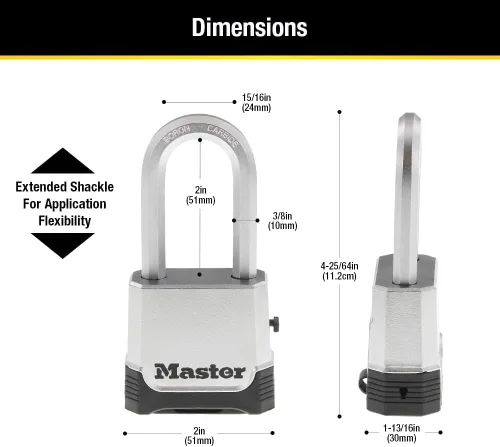 Vista 6 de Master Lock Candado de combinación al aire libre plateado, Candado resistente a la intemperie de servicio pesado con código restablecible y grillete
