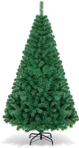 Vista 17 de DREAMADE Árbol de Navidad blanco de 6 pies, árbol de Navidad artificial de abeto sin iluminación con 650 ramas completas y base de metal plegable