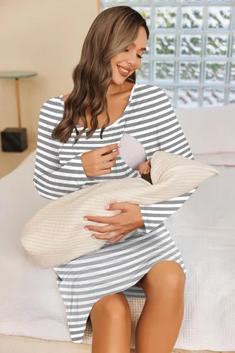 Vista 3 de Ekouaer - Camisón de manga larga para lactancia materna con botón