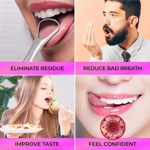 Vista 7 de Raspador de lengua de acero inoxidable, raspador de lengua de metal para adultos, cepillo de lengua reutilizable y ecológico, limpiador de lengua