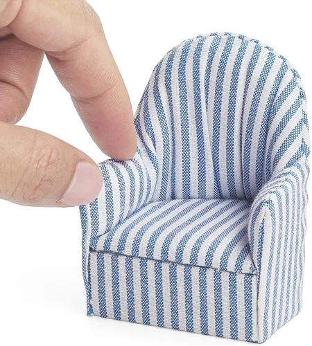 Vista 4 de Odoria 1/12 Silla en miniatura Sillón Casa de muñecas Muebles Accesorios, Rayas Azul y Blanca