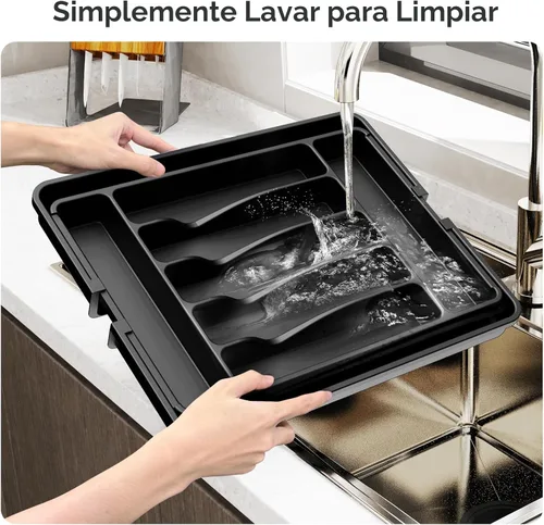 Vista 5 de ukeetap Organizador de Cubiertos Expandible Extra Grande, Organizador de Cubiertos y Vajilla Sin BPA Apto para Alimentos, Organizador de Cajón