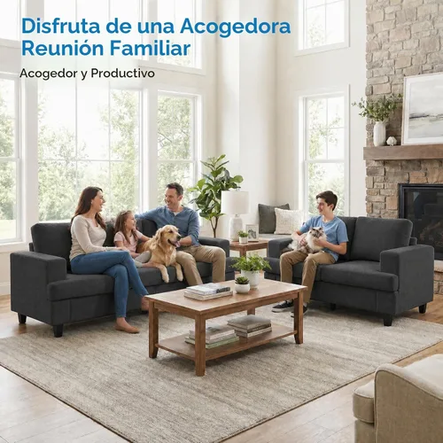 Vista 5 de Mjkone Juego de sofá de 2 piezas de 82 pulgadas, 3 plazas y sofá biplaza Gris oscuro