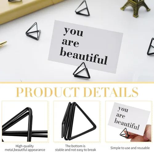 Vista 3 de Epakh 100 tarjeteros de lugar para tarjetas de mesa para boda, forma triangular, número de mesa, clips de imagen, soporte para centro de mesa