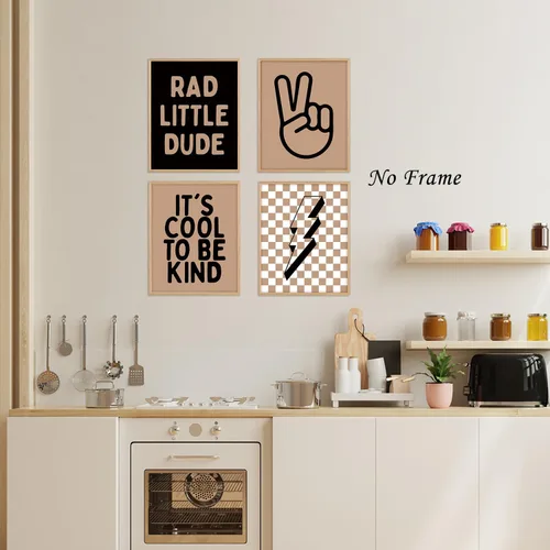 Vista 2 de Boat Wades Carteles retro a cuadros, 4 unidades, decoración de habitación preparada, decoración de habitación para niños pequeños, decoración