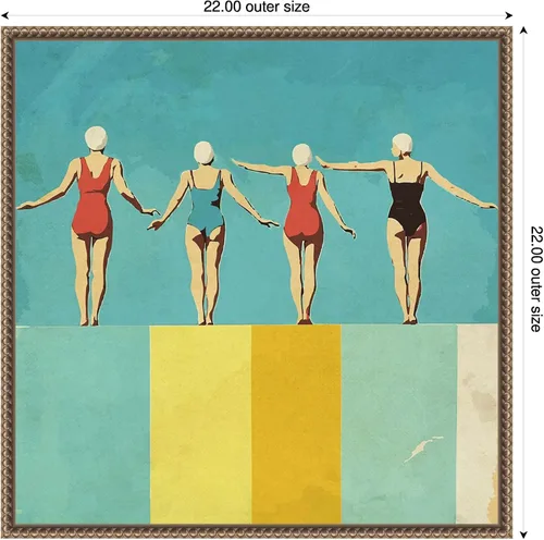 Vista 2 de Amanti Art Layla Oz - Lienzo enmarcado para pared, 22 x 22 pulgadas, diseño de cuatro figuras en la piscina, lienzo enmarcado para pared, obras