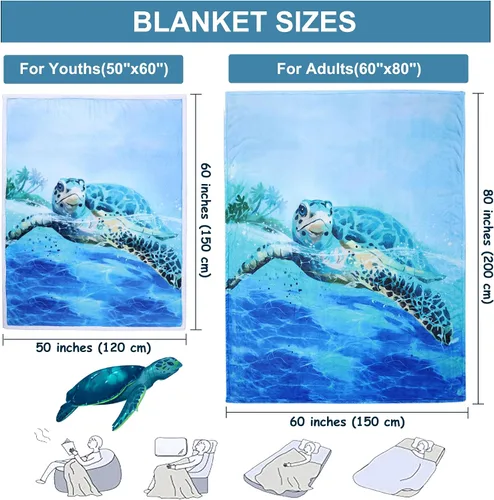 Vista 3 de Sviuse Manta de Tortuga Marina Costera Manta Náutica y de Playa Mantas Decorativas de Tortugas para Niños y Adultos Regalos de Tortuga