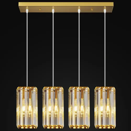Vista 14 de Lámpara colgante moderna cromada rectangular de iluminación colgante mini candelabros de cristal, lámpara colgante ajustable para cocina, isla