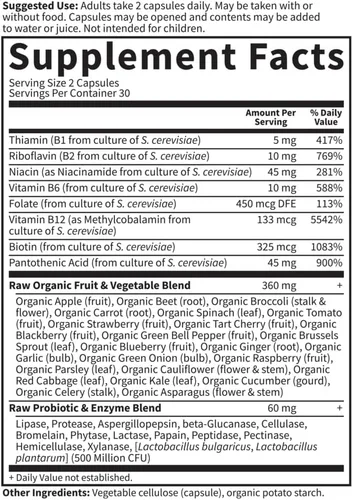 Vista 5 de Garden of Life Complejo de vitamina B, 60 cápsulas veganas, vitaminas de alta potencia para energía y metabolismo con B6, folato y B12 como