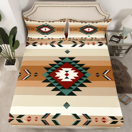 Vista 23 de Juego de sábanas bajeras de diseño nativo americano del suroeste para niños, niñas y adolescentes, juego de ropa de cama tribal para niños, niñas