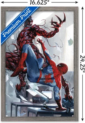 Vista 3 de Trends International Marvel Comics Carnage - Póster de pared de batalla con Spider-Man, 14.725 x 22.375 pulgadas, versión enmarcada de madera