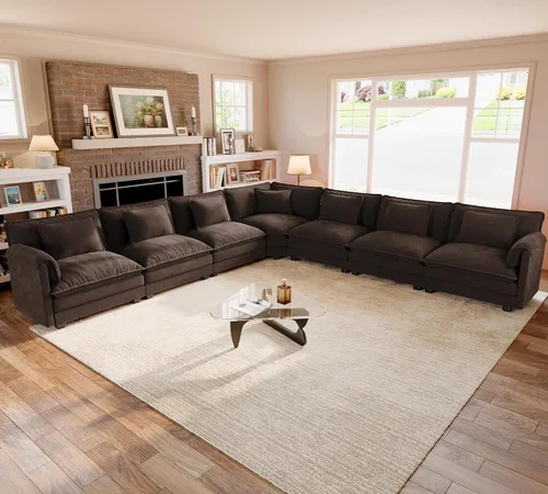 Vista 135 de Sofá modular de gran tamaño de 116 pulgadas, cómodo sofá nube de chenilla, moderno sofá profundo en forma de L de 3 plazas con fundas extraíbles