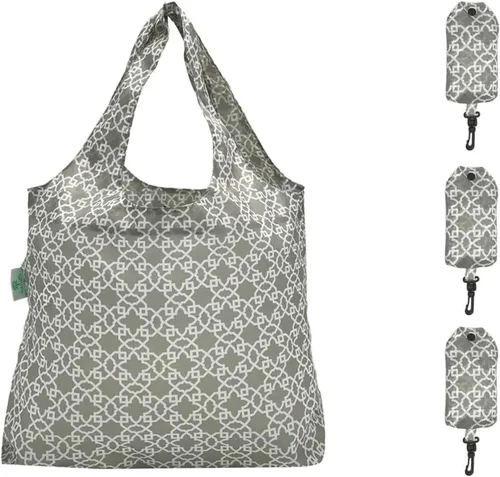 Vista 20 de HOLYLUCK Bolsas de comestibles reutilizables, bolsa de compras plegable resistente (estándar, 3 huellas de patas de perro azules)