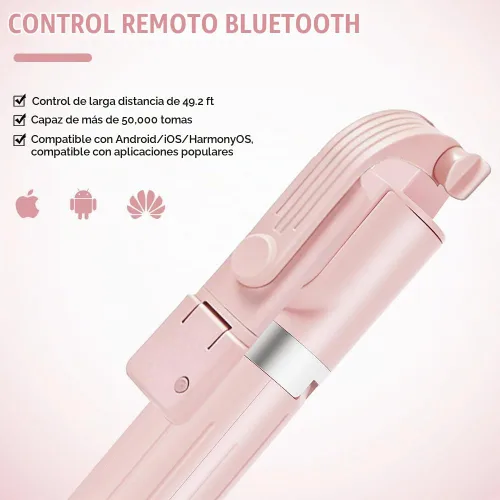 Vista 3 de Palo selfie con control remoto recargable y luz (1 unidad), trípode para iPhone, soporte de teléfono celular para grabación de video, soporte