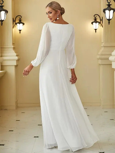 Vista 2 de Ever-Pretty Vestido de gasa de manga larga con cuello en V para mujer 0461